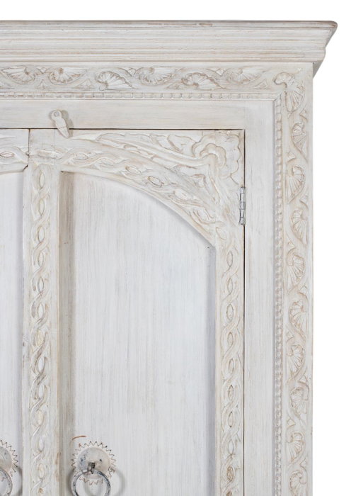 GINER Y COLOMER - Armoire 2 portes en bois de manguier blanc vieilli fait main - 180 x 100 x 40 cm